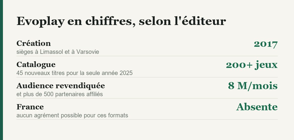 Evoplay en chiffres selon son propre site